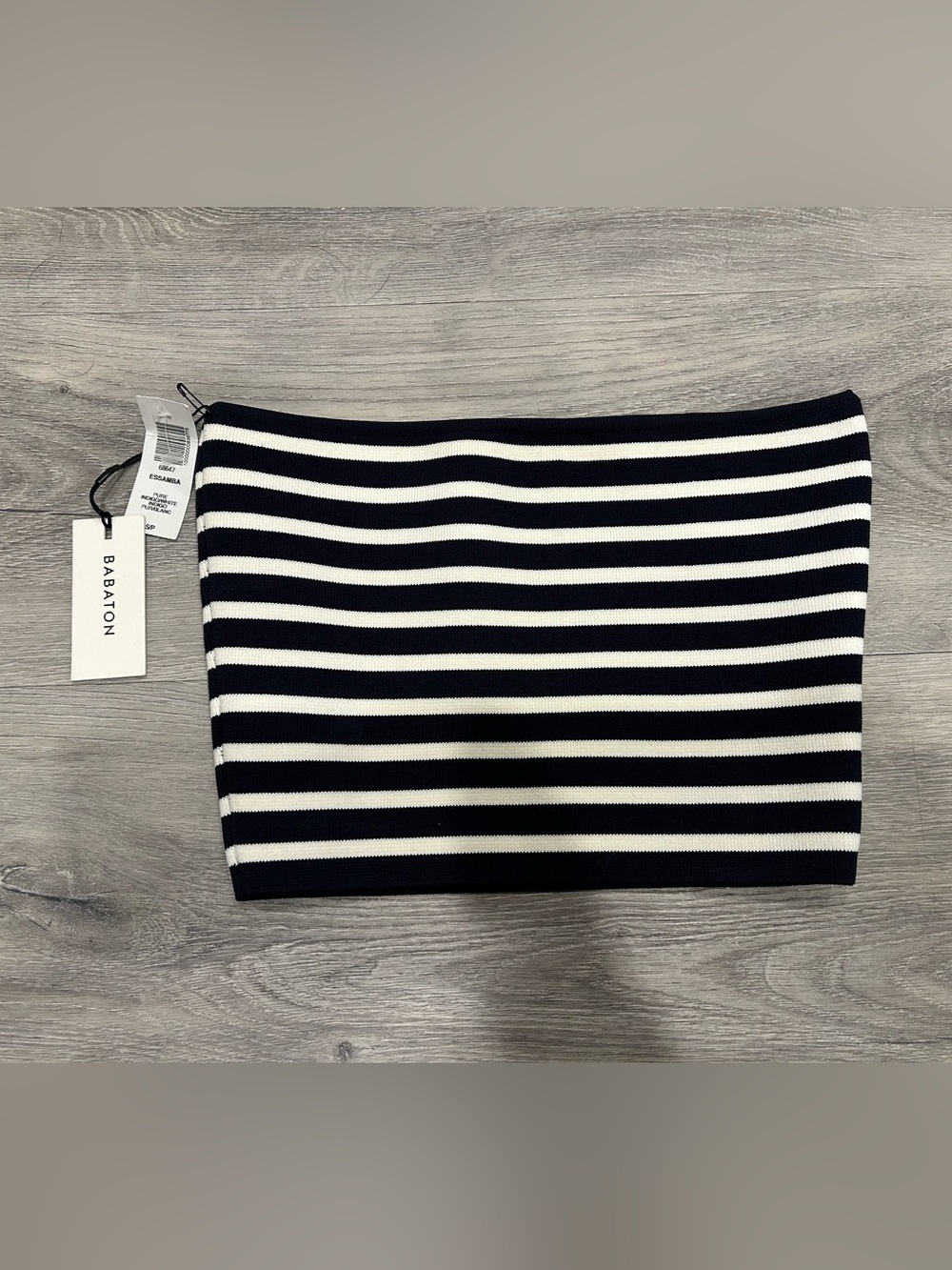 Babaton Navy and White Striped Knit Tube Top
